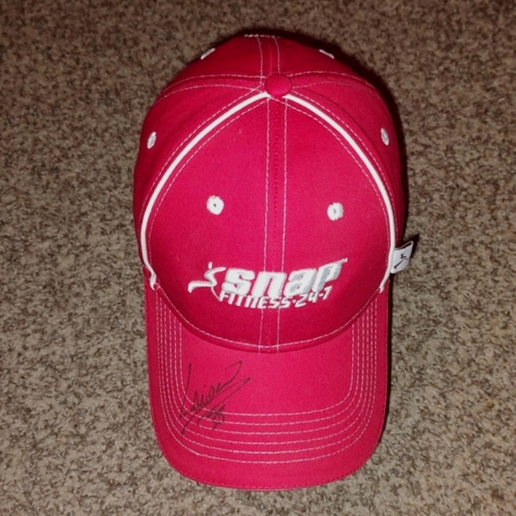Snap Fitness 24-7 Thick Embroidered Baseball Snap-on Red White Hat Autographed - Picture 1 of 9